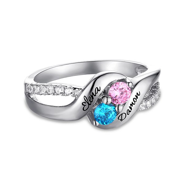 Anillo De Promesa De Plata Esterlina / Anillo De Parejas Con Nombres Grabados / Anillo De Piedra De Nacimiento De Madres / Regalo De Anillo De Compromiso De Diamantes Apilable Para Ella - España
