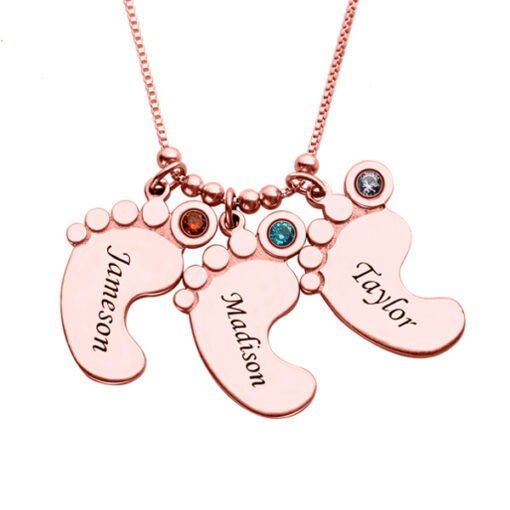 Collar pies de bebé personalizado con grabado y piedras de nacimiento - GrethyFasion Joyería Personalizada