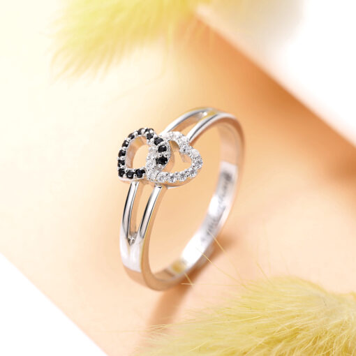 Anillo personalizado de doble corazón de zirconias cúbicas Grethy Fashion Joyería