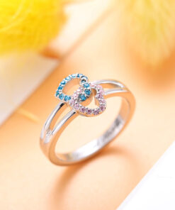 Anillo personalizado de doble corazón de zirconias cúbicas Grethy Fashion Joyería