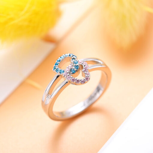 Anillo personalizado de doble corazón de zirconias cúbicas Grethy Fashion Joyería