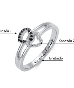 Anillo personalizado de doble corazón de zirconias cúbicas Grethy Fashion Joyería