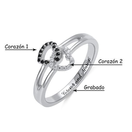 Anillo personalizado de doble corazón de zirconias cúbicas Grethy Fashion Joyería